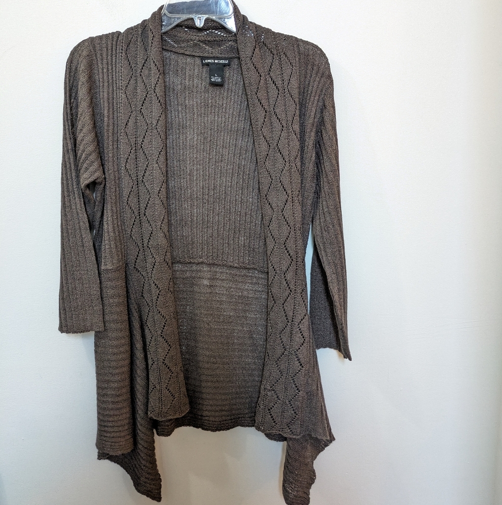 LAUREN MICHELLE Brown Knit Open Front Draped CARDIGAN, Women's Large